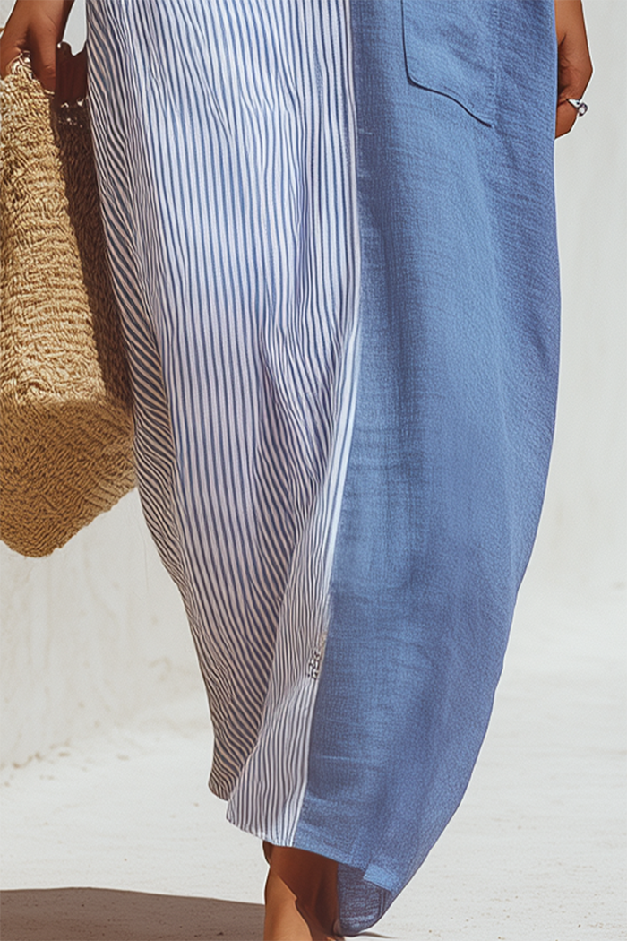 Color Block Stripe Pocket Maxi Dress
