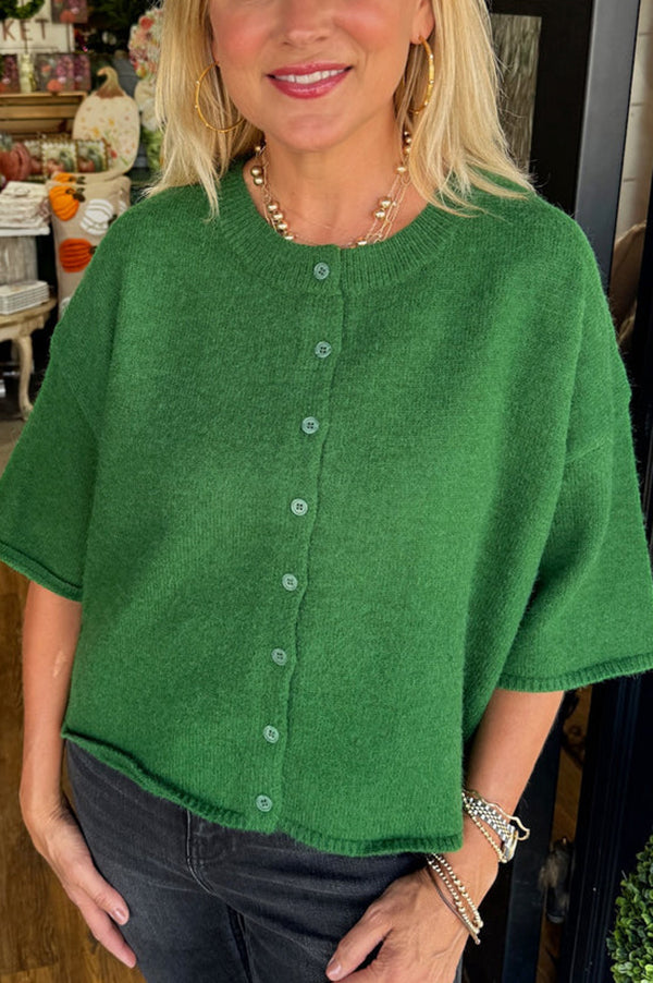 Casual Short Sleeve Button Sweater