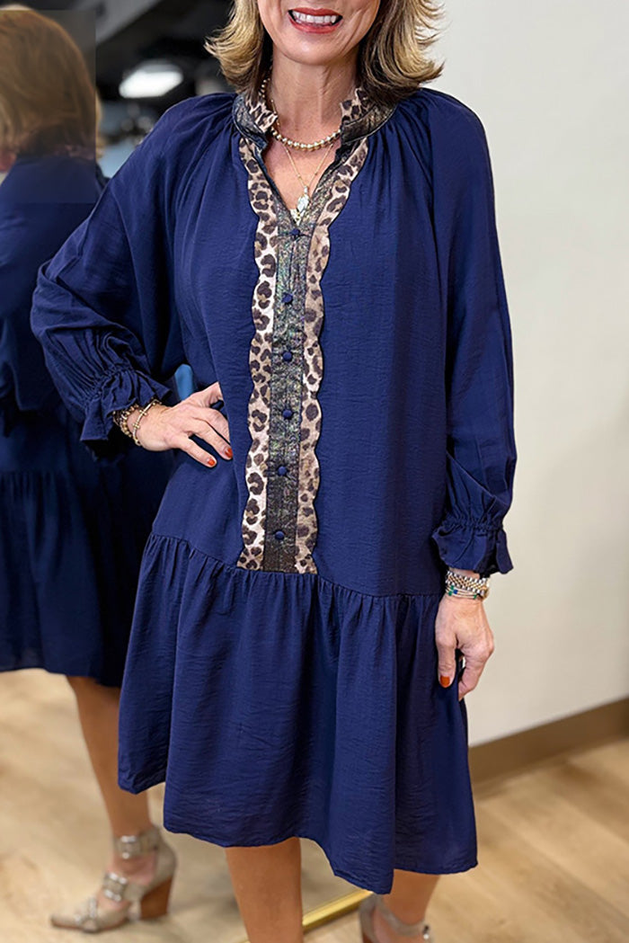 Tiered Leopard Trim Dress