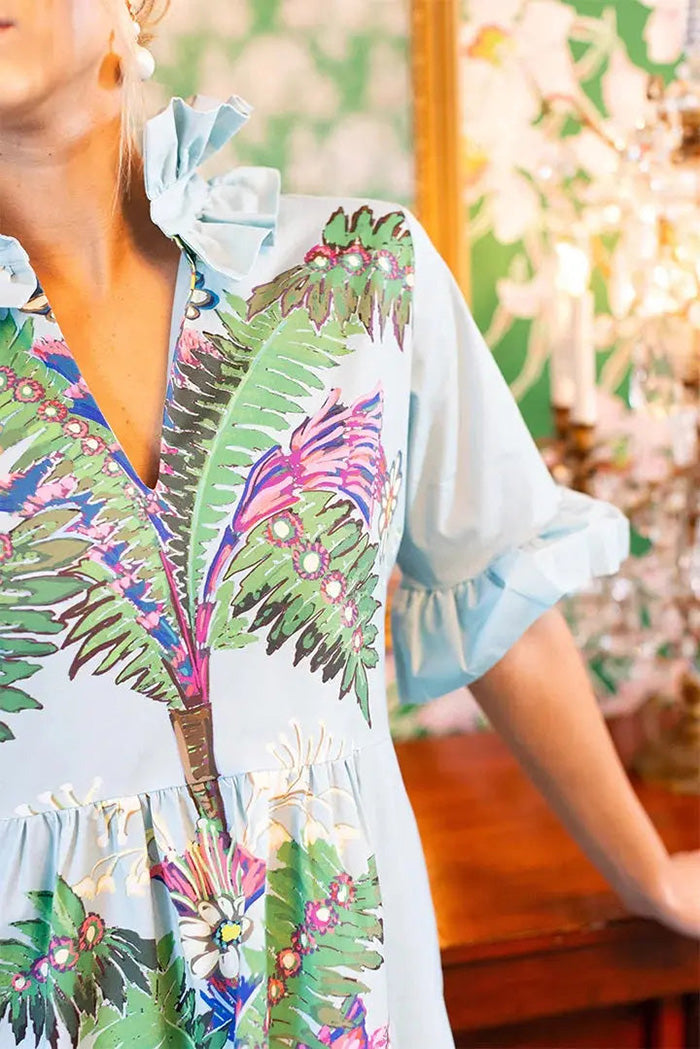 Graceful Ruffle Sleeve Floral Dress