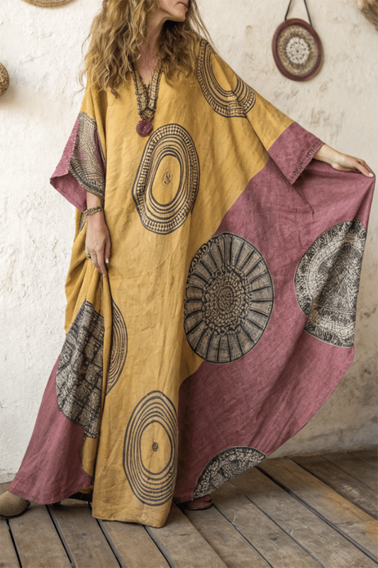 Color Block Tribal Kaftan Maxi Dress