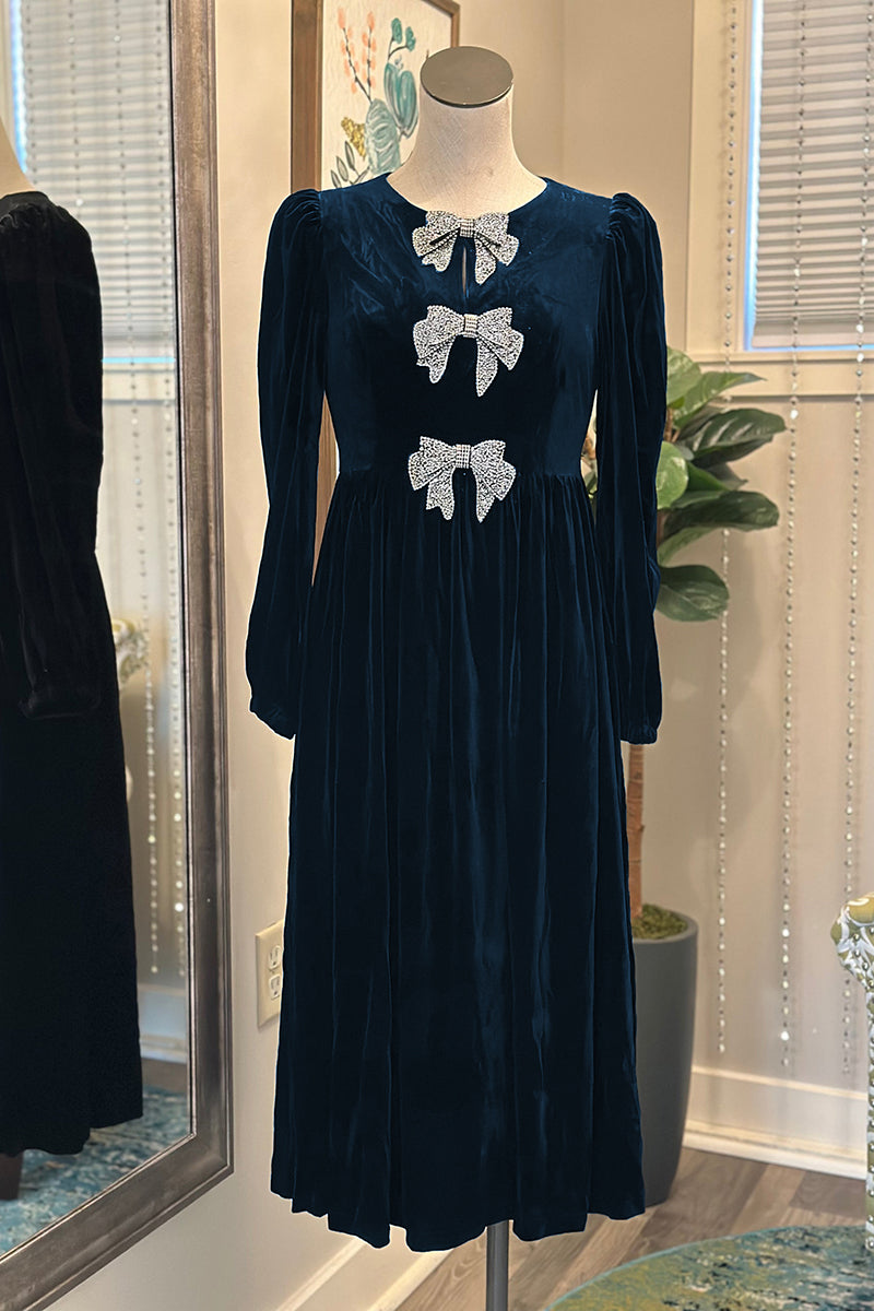 Bow Velvet Midi Dress