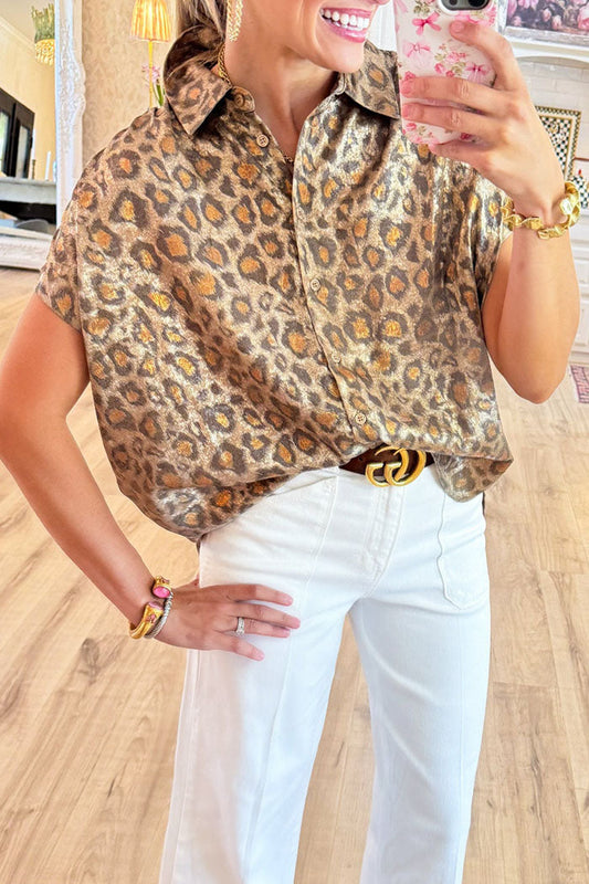 Casual Leopard Button Top