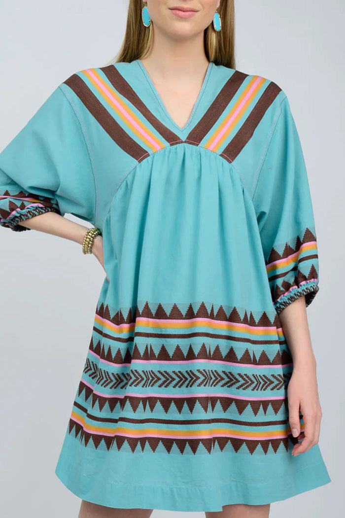 3/4 Sleeve Tribal Loose Swing Dress