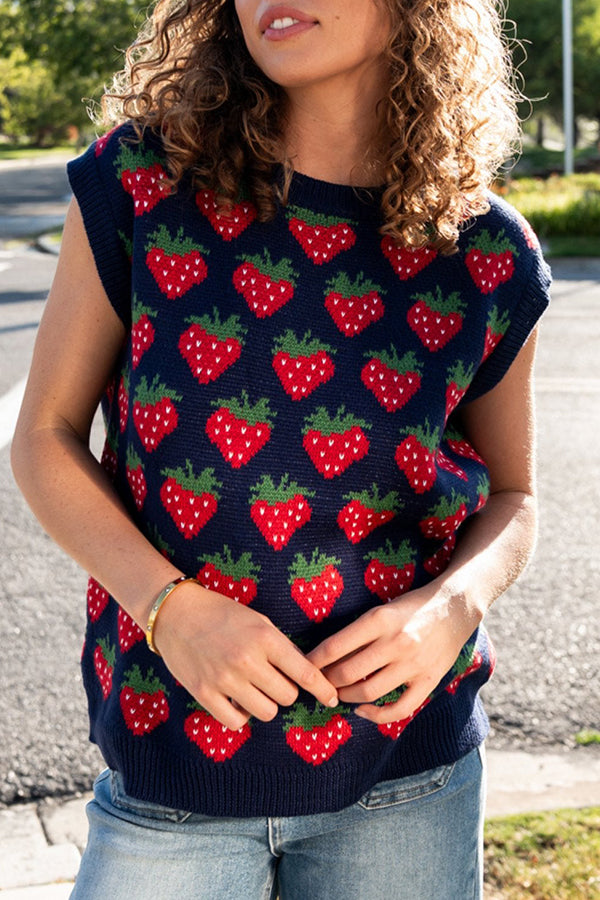 Strawberry Patterned Knitted Vest