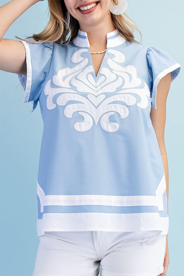 Contrast Trim Flutter Sleeve Top