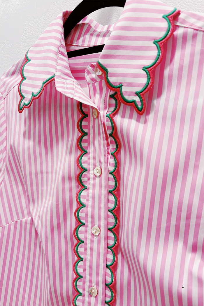 Scallop Trim Stripe Button Down Top