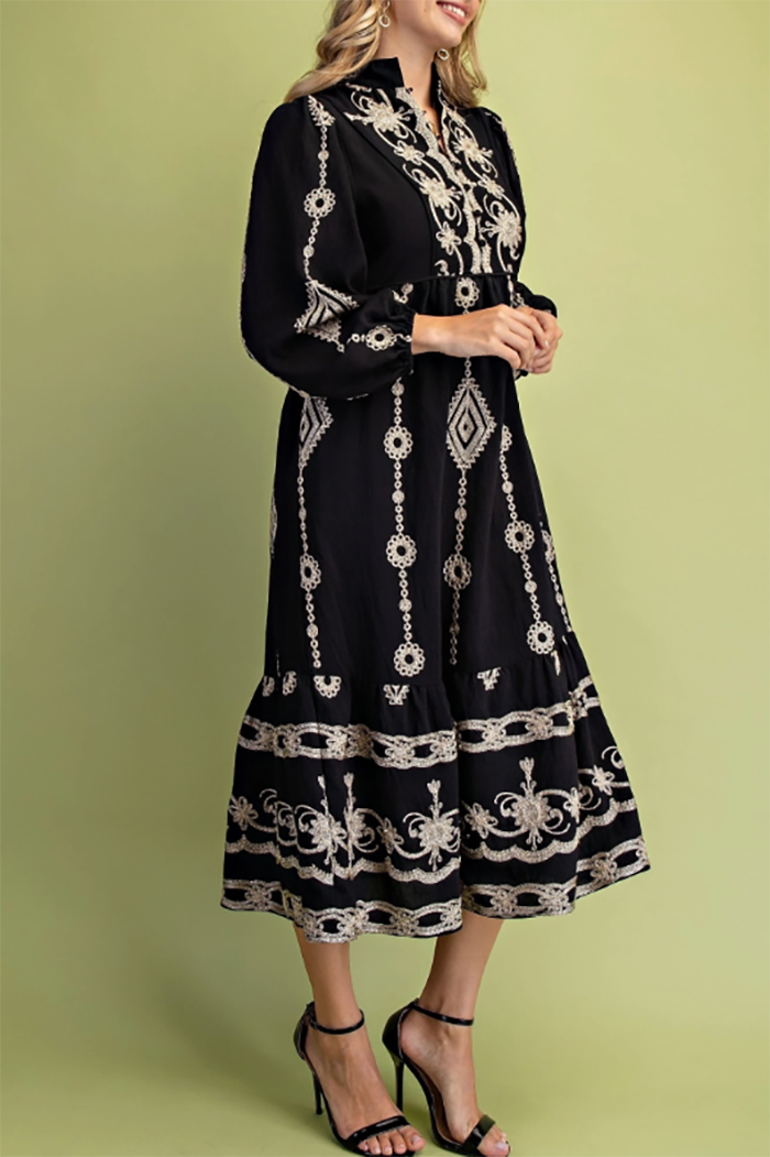 Ebony Embroidered Boho Maxi Dress