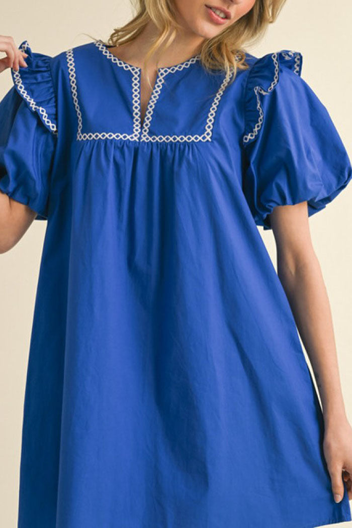 Ruffly Trimming Shoulders Pocket Dress