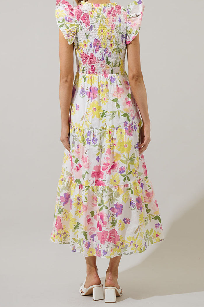 Ruffle Sleeve Floral Pocket Dress