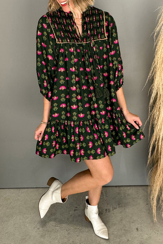Floral Print Puff-Sleeve Mini Dress