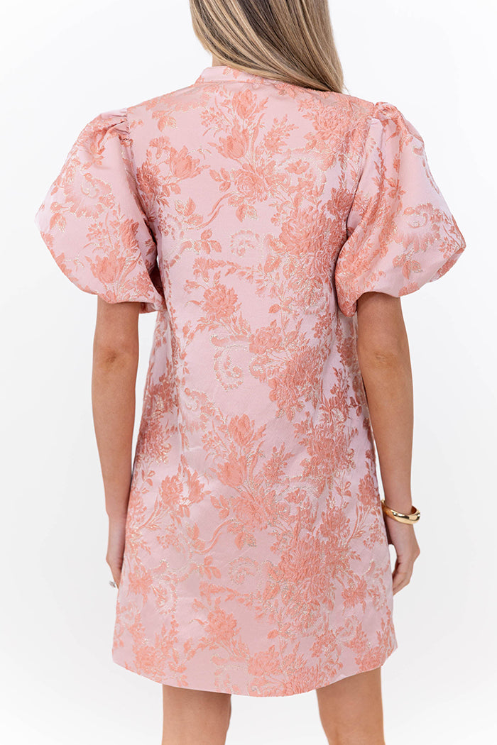 Floral Print Puff Sleeve Bow Dress