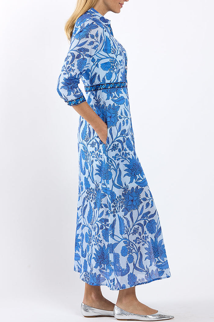 3/4 Sleeve Floral Buttoned Pocket Maxi Dress