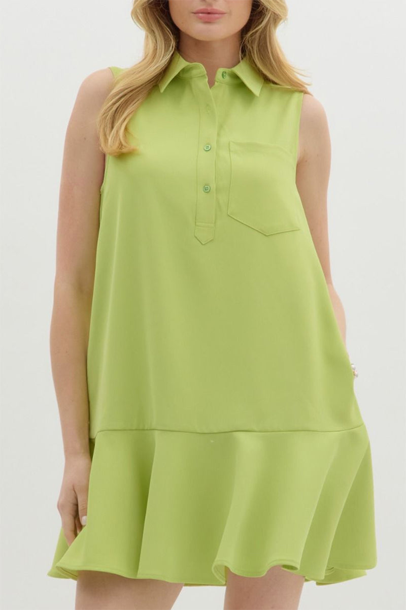 Pocket Sleeveless Shirt Dress