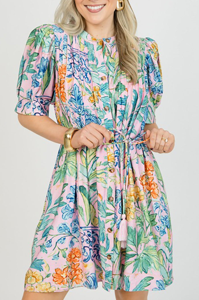 Blossom Pleat Tie-Waist Pocket Dress