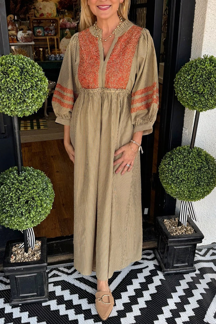 Embroidered Stripes Maxi Dress