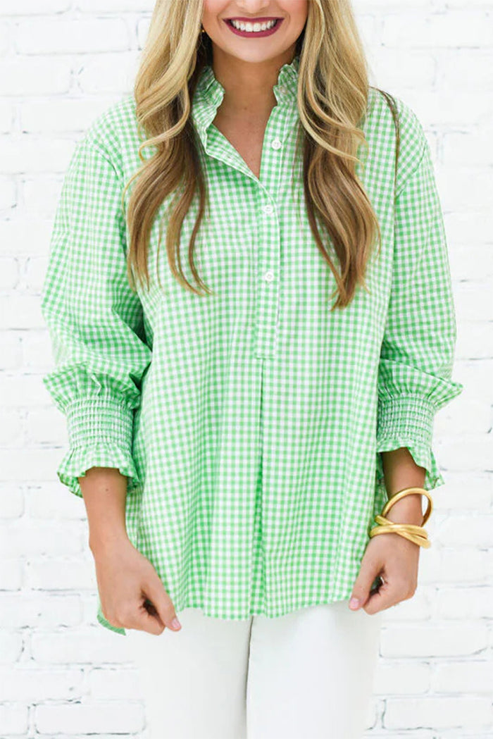 Fresh Contrast Green Gingham Print Top