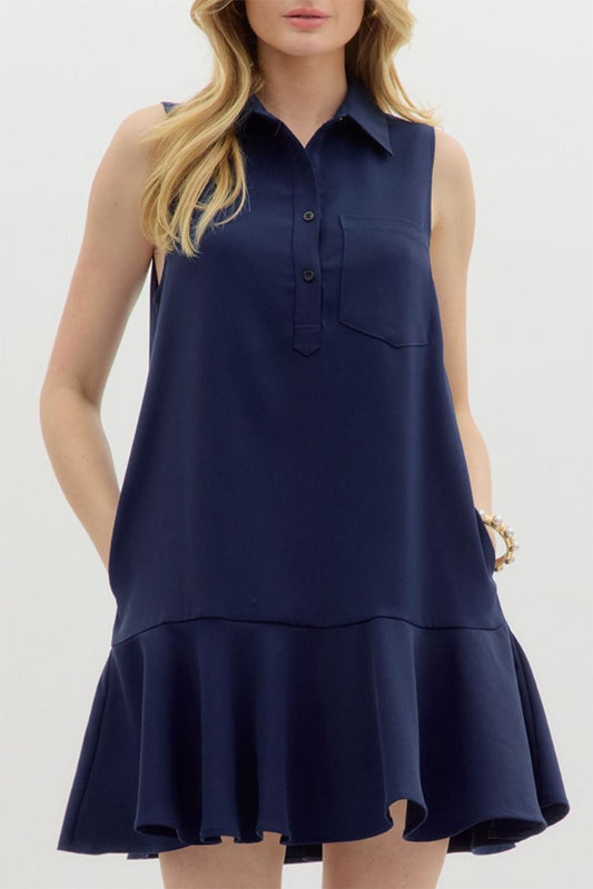 Pocket Sleeveless Shirt Dress