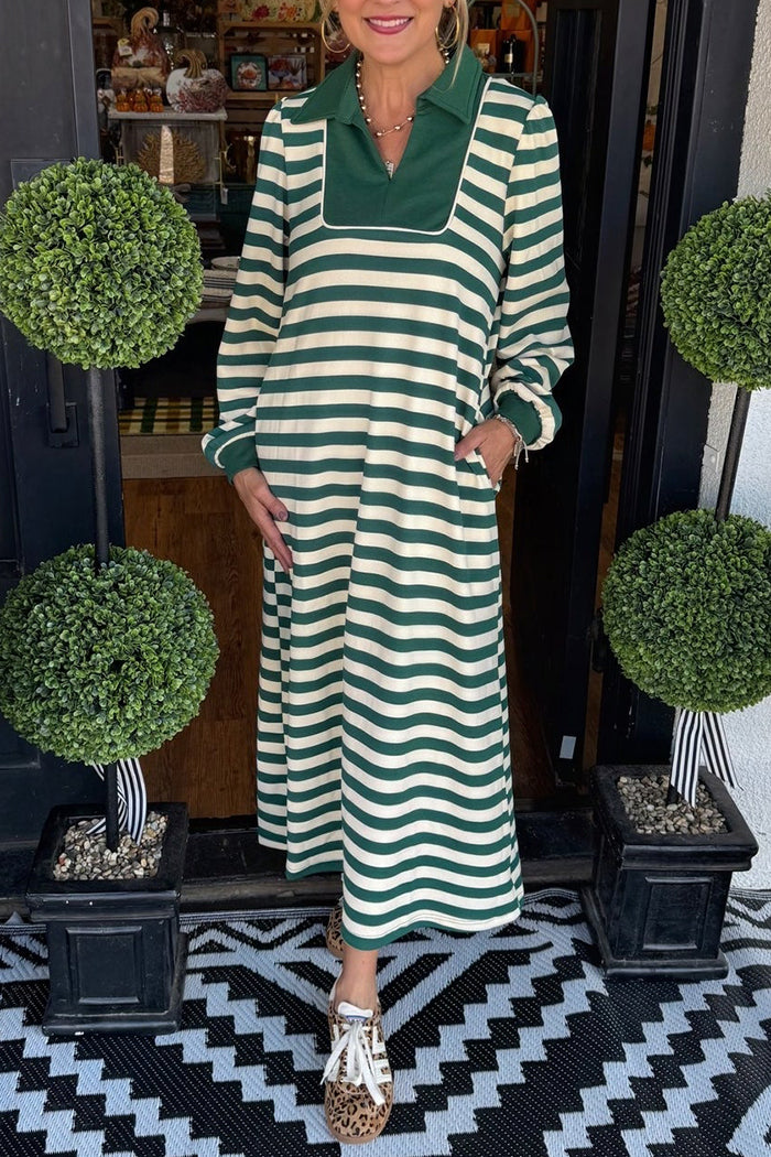 Casual Striped Pockets Dress