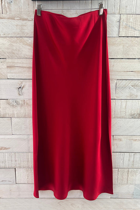 Crimson A-Line Midi Skirt