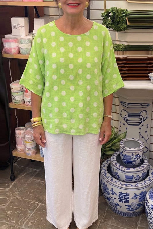 Polka Dot Linen Top And Linen Pants Set