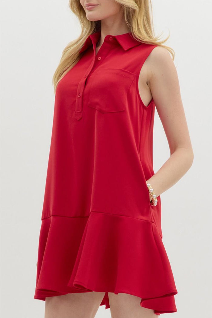 Pocket Sleeveless Shirt Dress