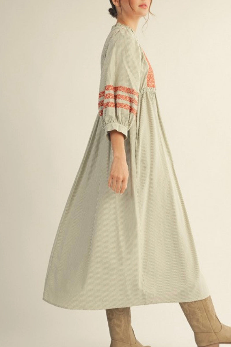 Embroidered Stripes Maxi Dress