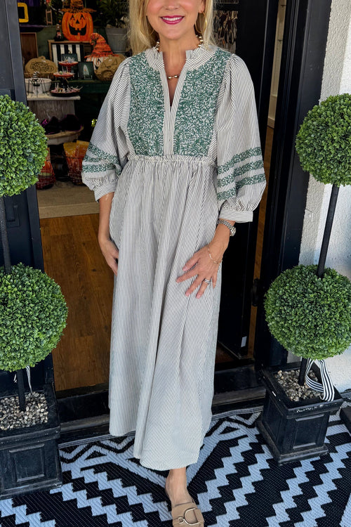 Embroidered Stripes Maxi Dress