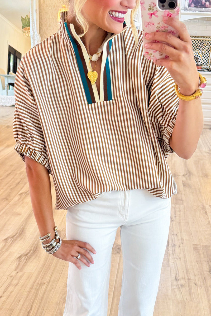 Casual V-Neck Striped Top