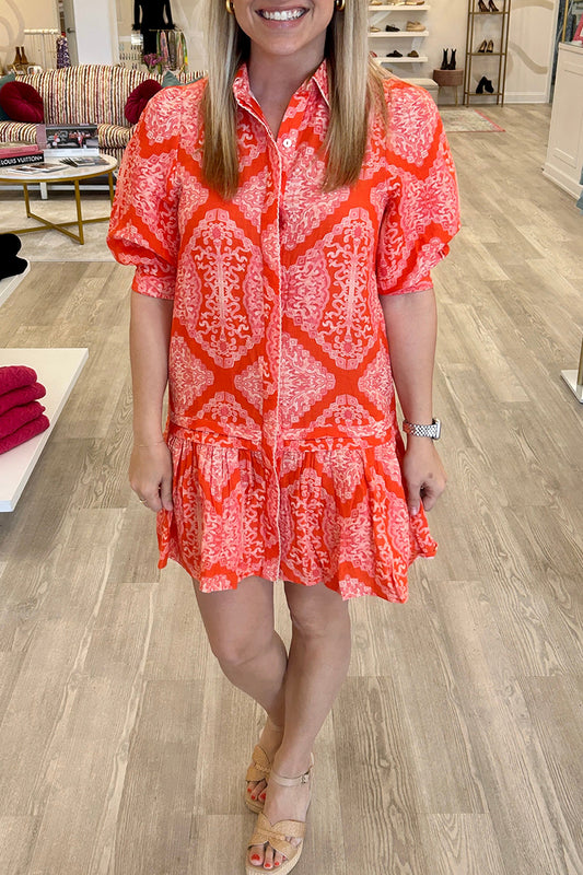 Abstract Print 3/4 Sleeve Dress