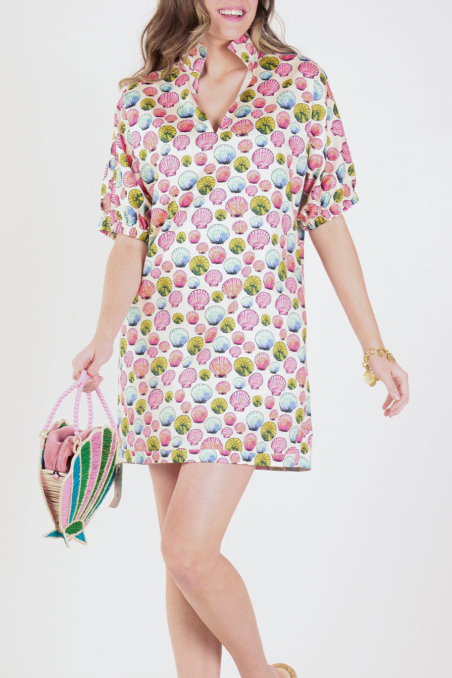 Seashell Print Dolman Sleeves Pockets Dress