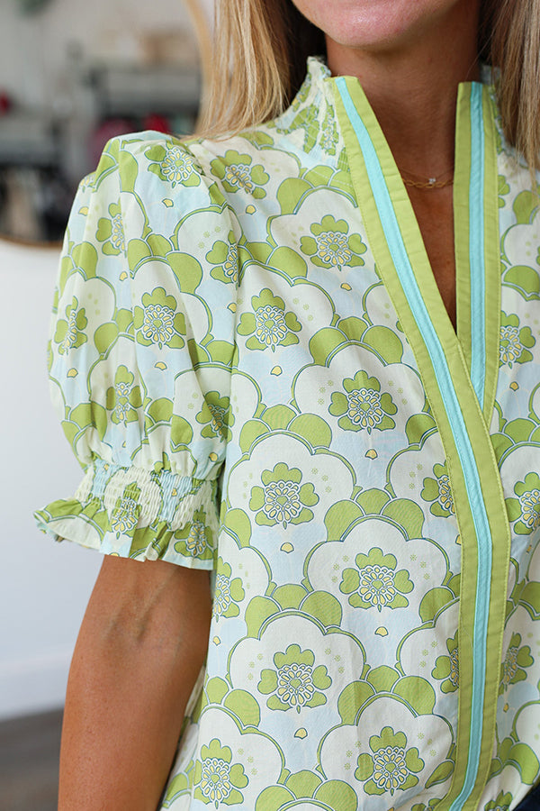 Stripe Trim Floral Top