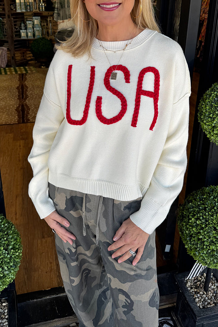 Oversized "USA"Embroidered Sweater