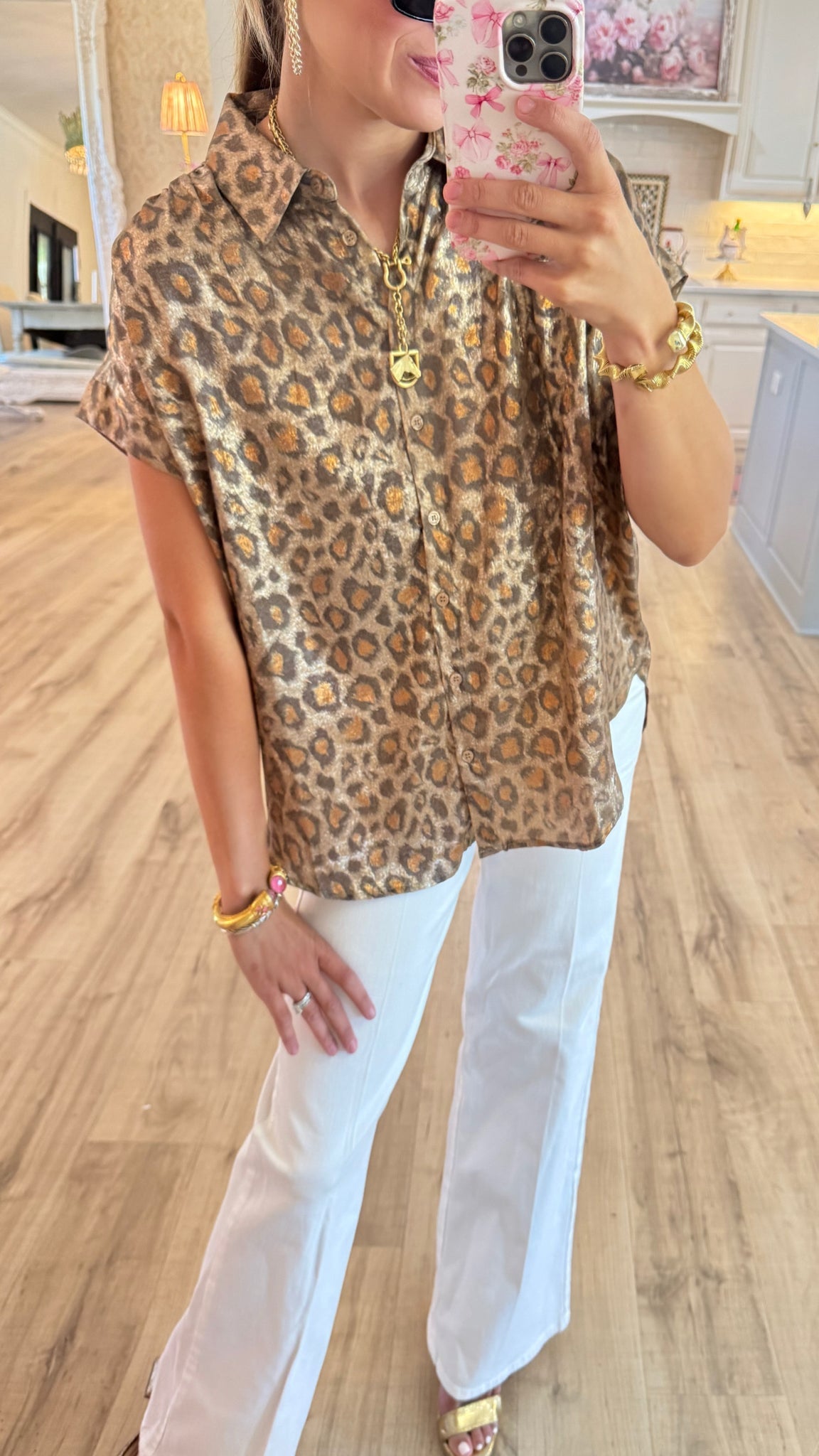 Casual Leopard Button Top