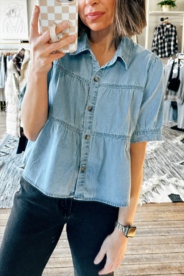 Casual Denim Button Top