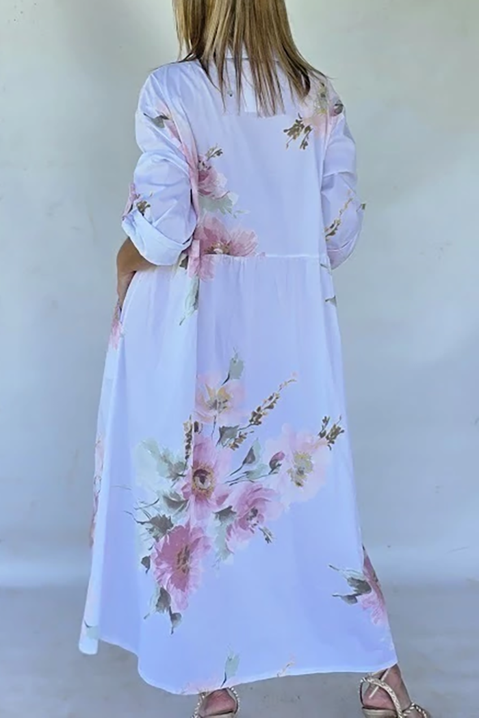 Floral Print Pocket Shirt Maxi Dress