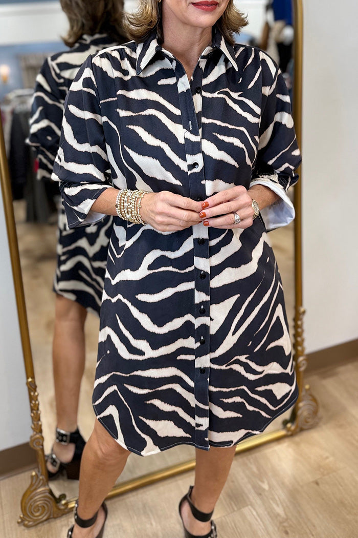 Zebra Print Pocket Shirt Dress