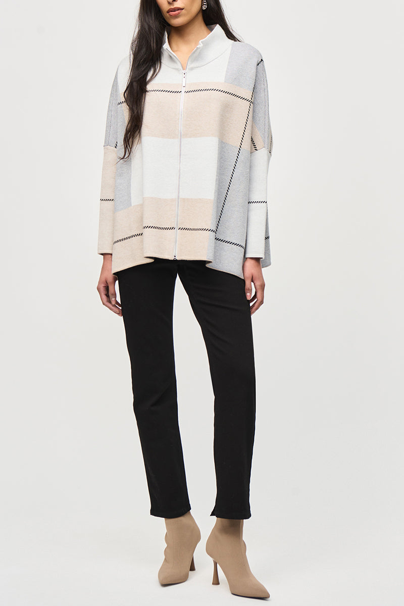 Color Block Pattern Zipper Cardigan