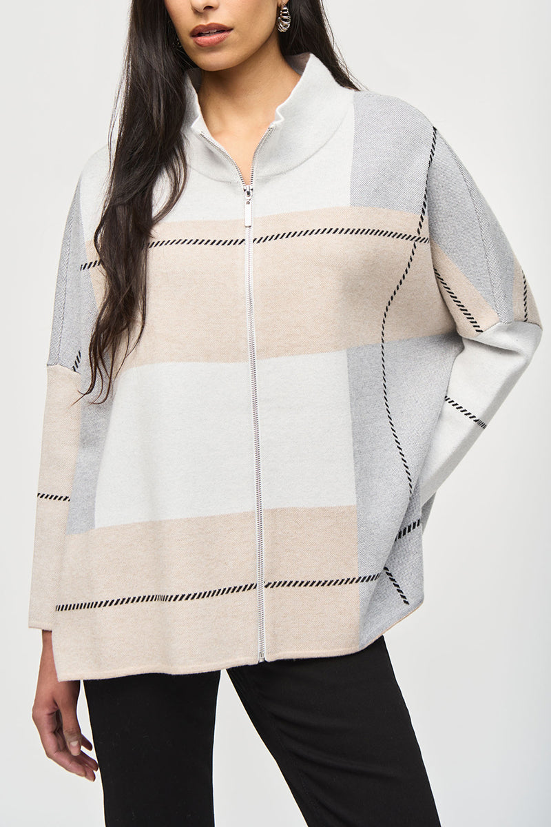 Color Block Pattern Zipper Cardigan