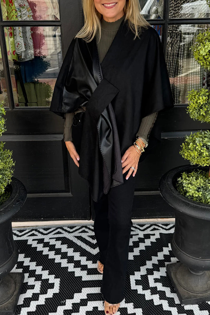 Black Faux Leather Whipstitch Wrap
