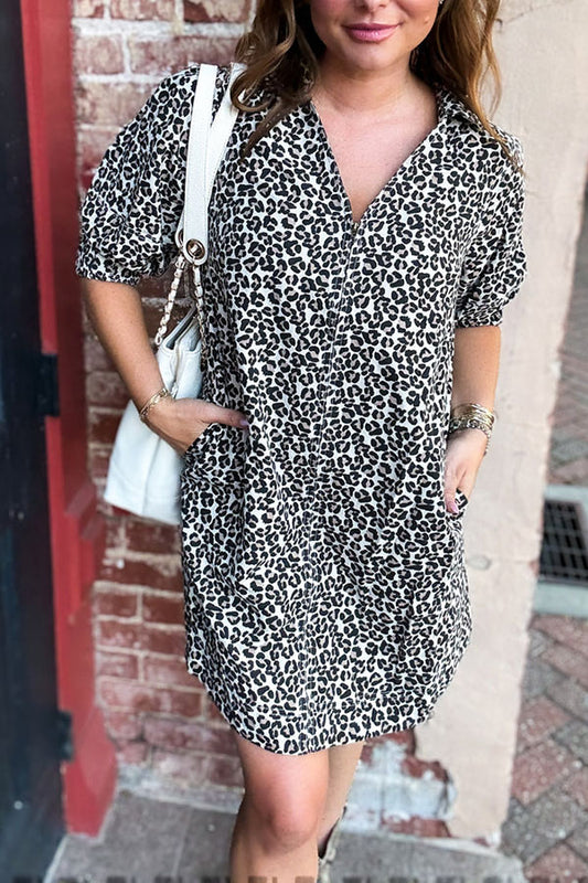 Puff Sleeve Cheetah Chic Dress