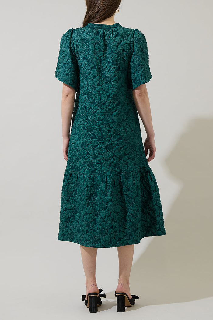 V-Neck Puff-Sleeve Midi Dress