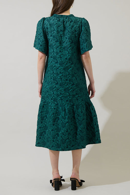 V-Neck Puff-Sleeve Midi Dress