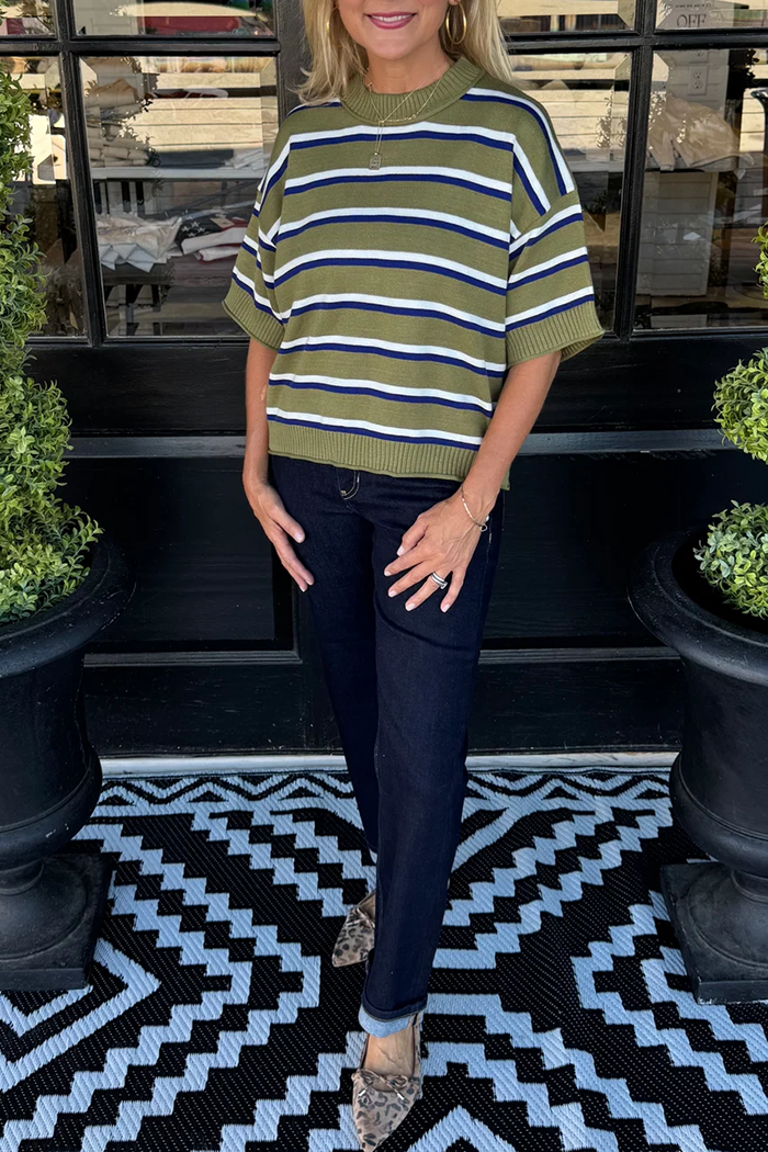 Casual Striped Crew Neck Short Sleeve Top