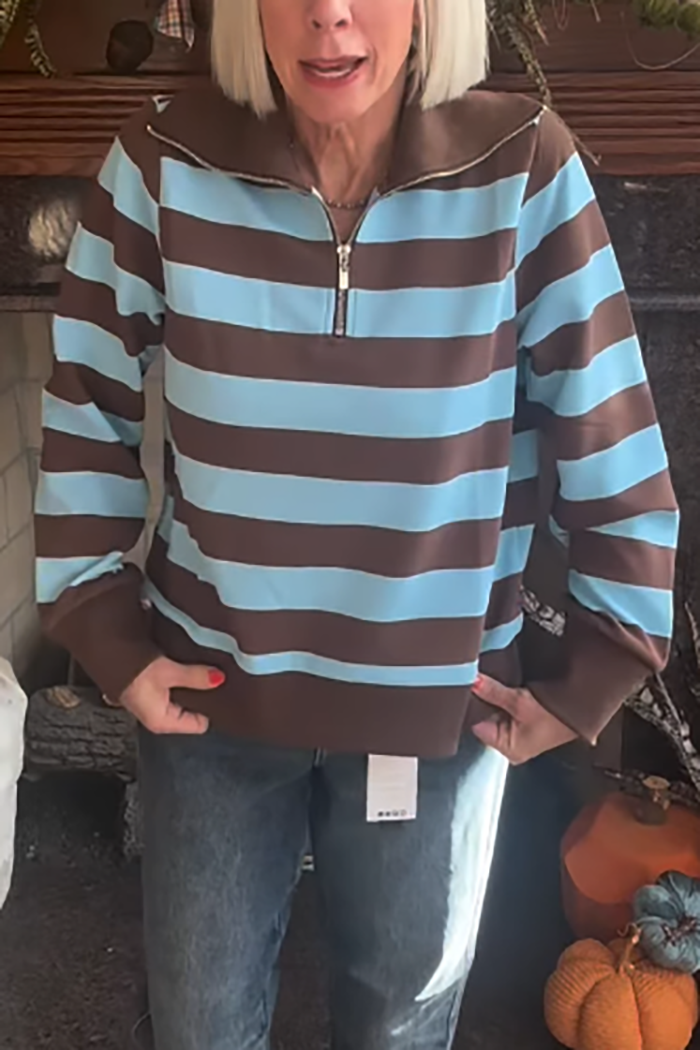 Casual Striped Zipper Sweater