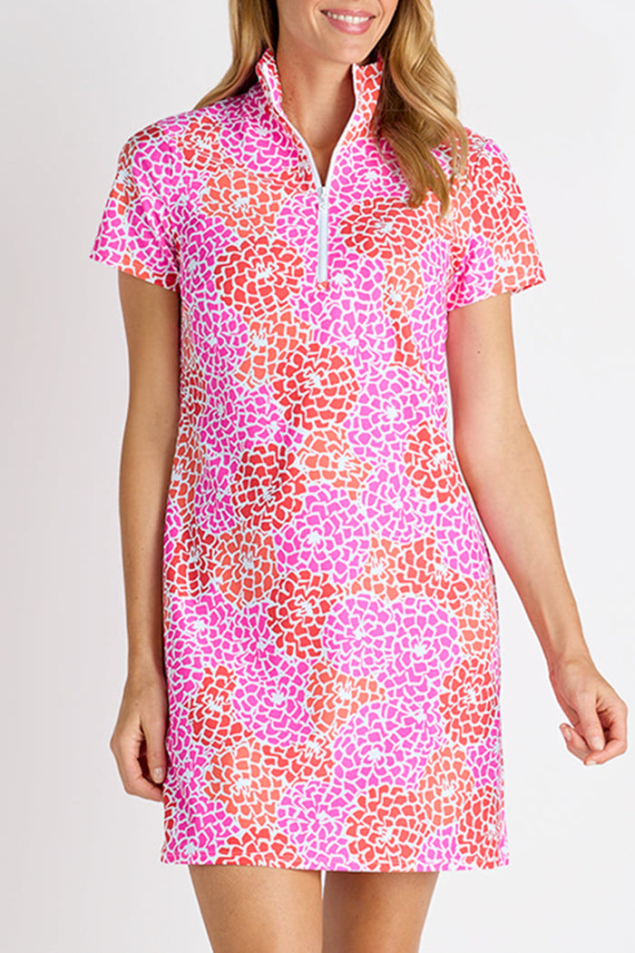 Floral Half-Zip Short Sleeve Dress