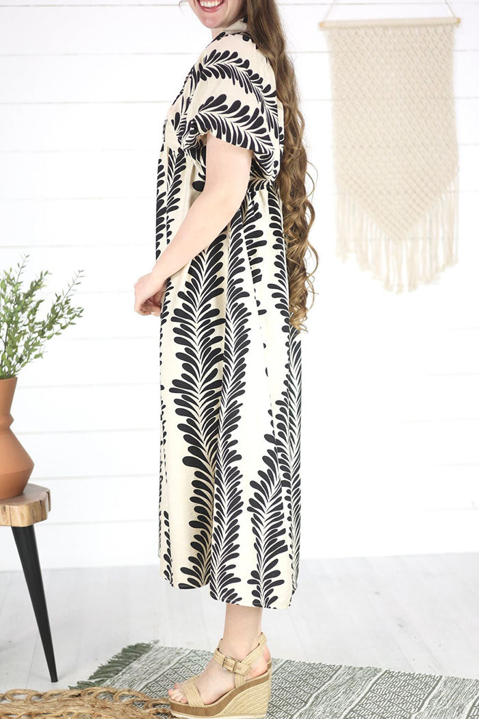 Casual Pleated Puff Sleeve Dress