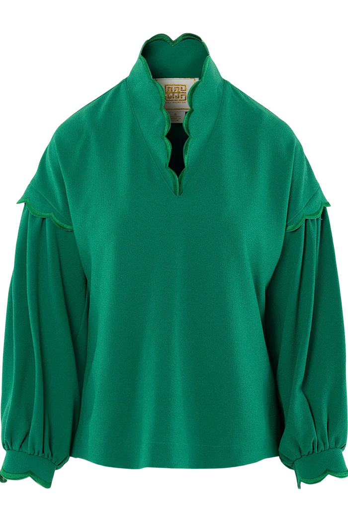 Green Ruffle Collar Lantern Sleeve Top