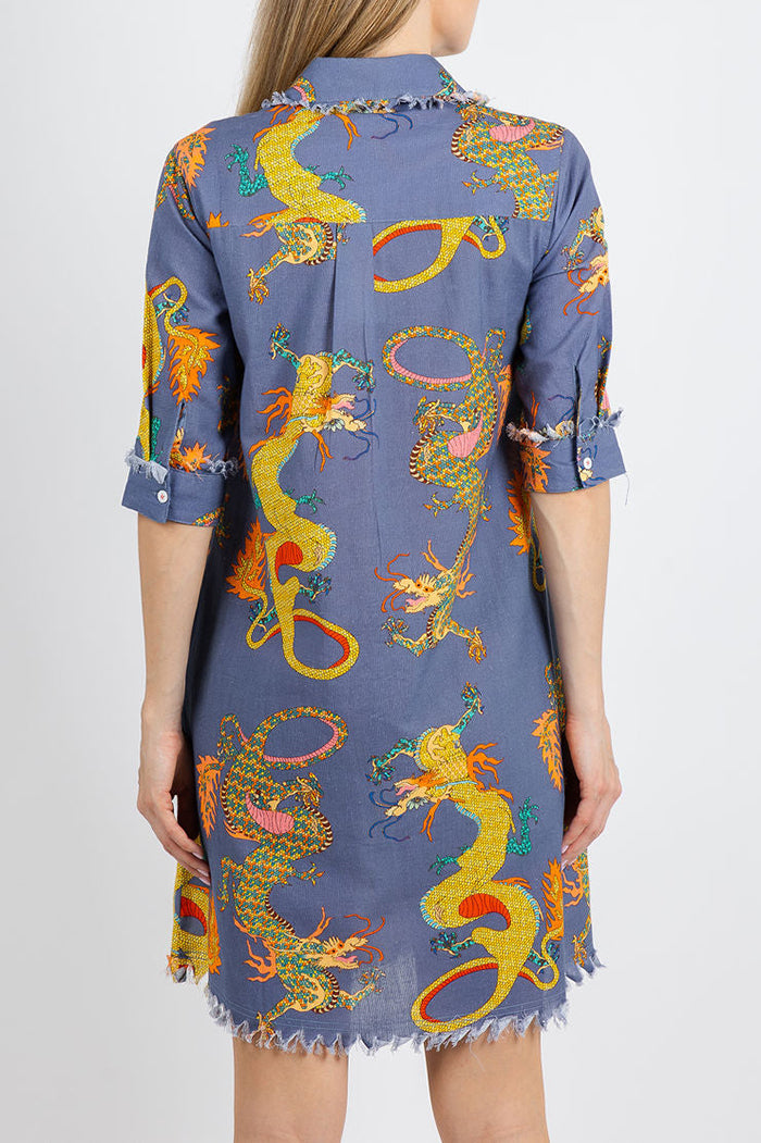 Frayed Edge Pocket Print Dress