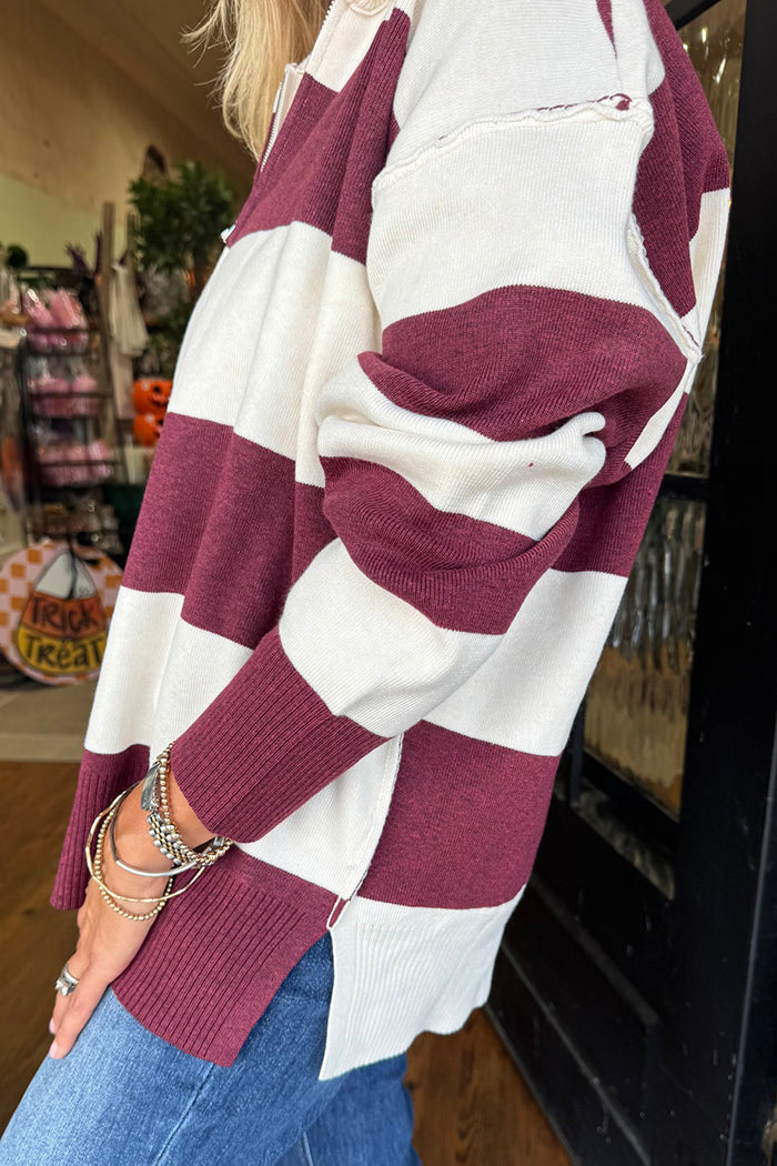 Casual Striped Half Zipped Sweater